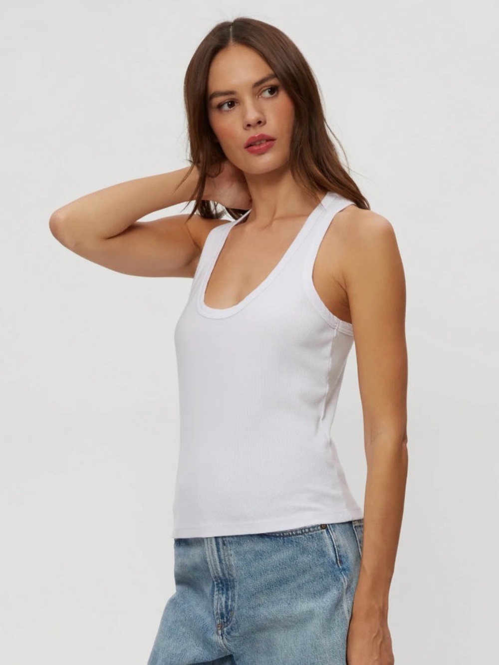 Michael Stars White Ribbed Scoop Tank